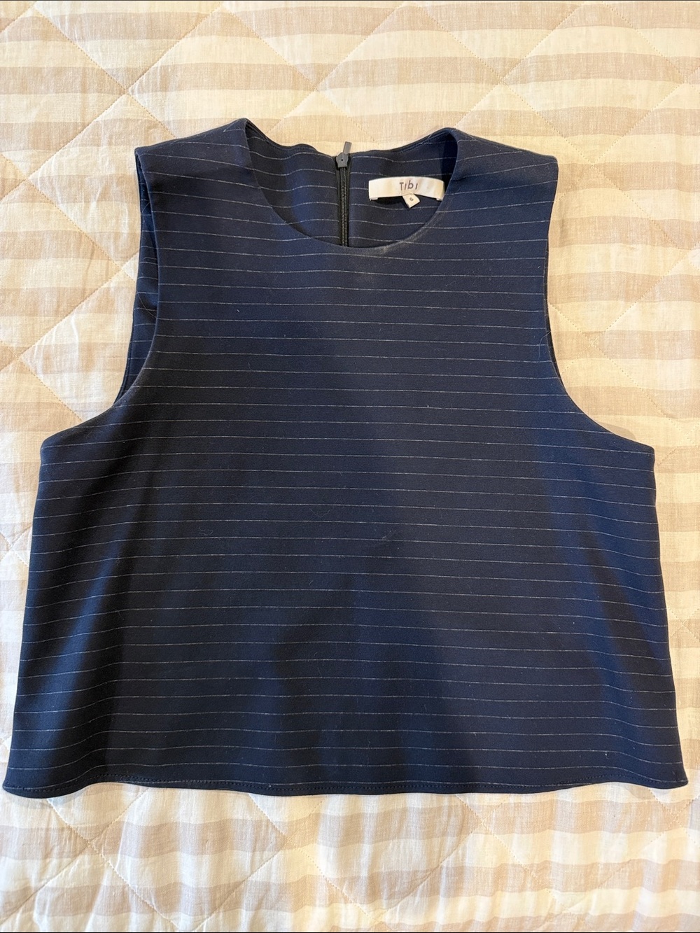 Tibi Navy Sleeveless Pinstripe Tank